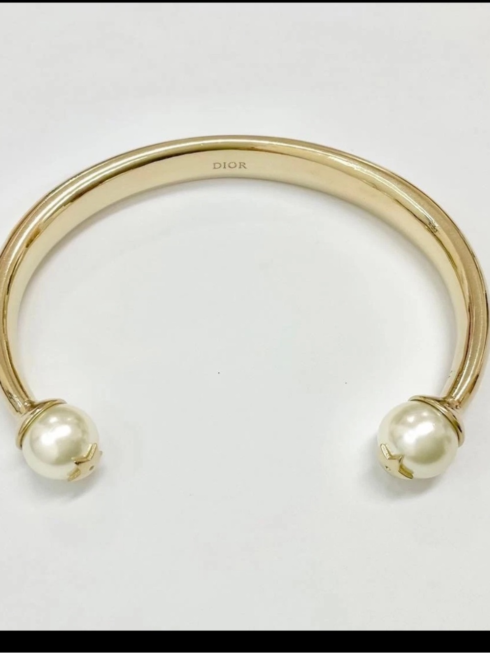 Dior Gold Cuff Bracelet with Pearl Terminals